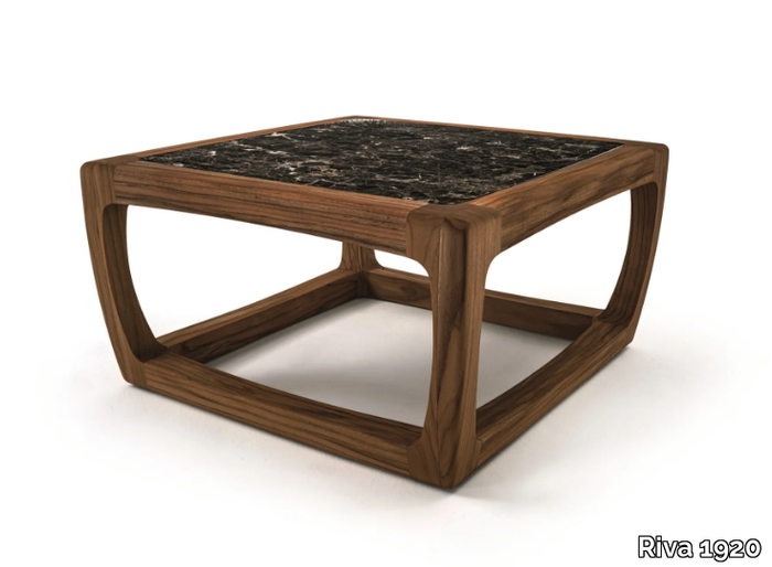 BUNGALOW SIDE TABLE - Square solid wood coffee table with marble top _ Riva 1920