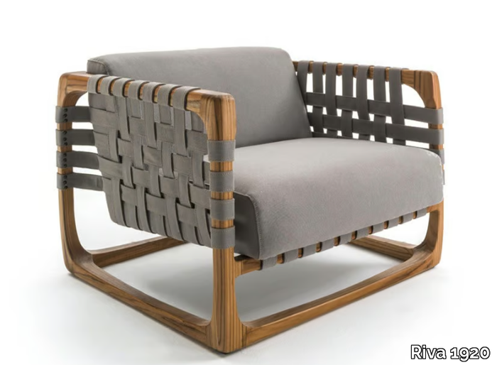 BUNGALOW - Fabric garden armchair with armrests and teak structure _ Riva 1920