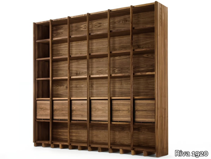 BIBLIO - Open solid wood bookcase with drawers _ Riva 1920