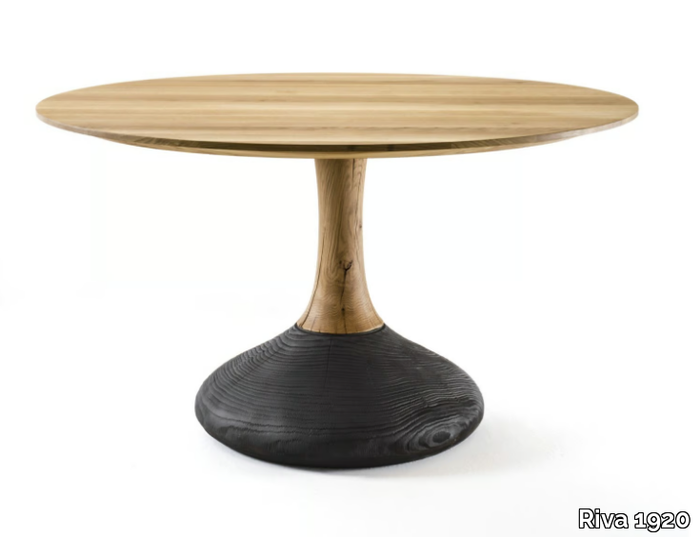 DECANT ROUND - Round dining table in oak and cedar solid wood _ Riva 1920