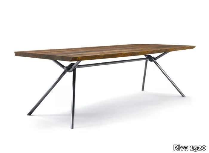 IRON LIGHT NATURAL SIDES - Rectangular table with solid wood top and iron base _ Riva 1920