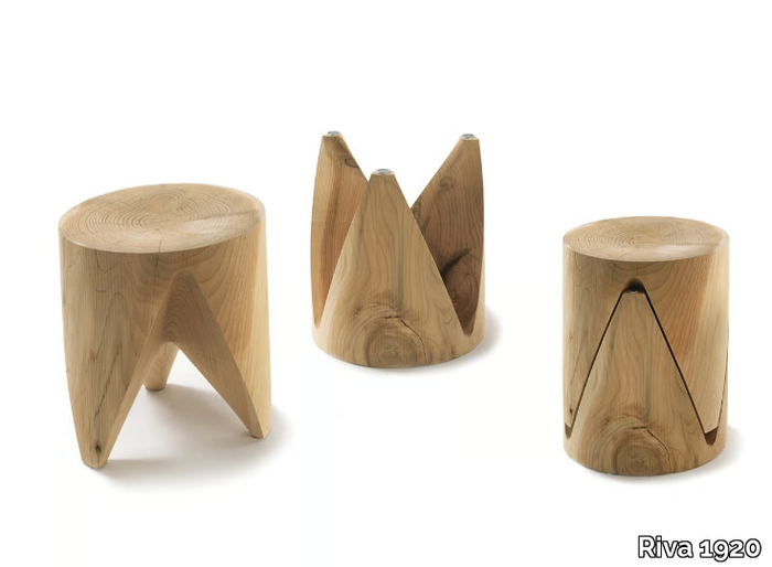 J+I ZIG+ZAG - Low stackable solid cedar wood stool _ Riva 1920