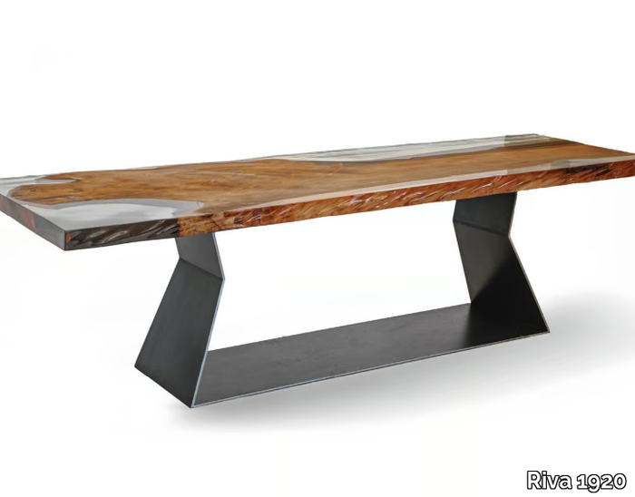 KAURI BEDROCK - Rectangular table with Kauri solid wood and iron base _ Riva 1920