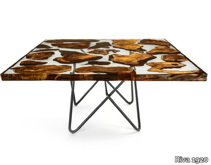 KAURI EARTH SQUARE - Square table with kauri and resin top with iron base _ Riva 1920