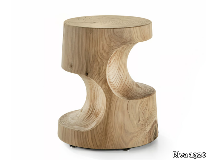 SLALOM - Low solid cedar wood stool with footrest _ Riva 1920