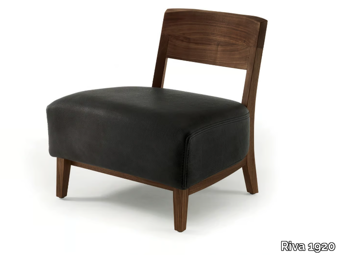 WILMA - Solid wood easy chair with leather seat _ Riva 1920