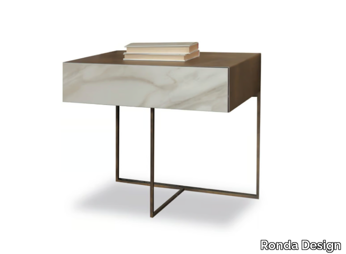 BOGEY - Rectangular metal and ceramic bedside table with drawer _ Ronda Design