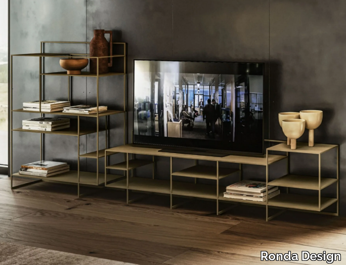 LEVIA - Metal TV cabinet with shelves _ Ronda Design