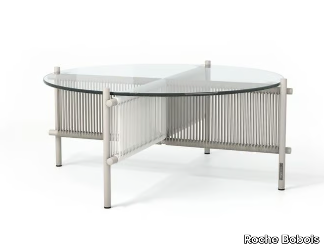 TRAVELER - Round glass and aluminium garden side table _ Roche Bobois