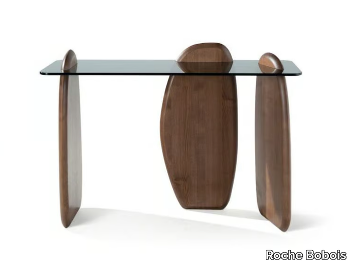 SHARK - Rectangular wood and glass console table _ Roche Bobois