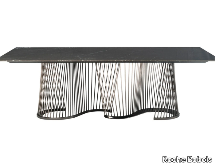 SERPENTINE - Rectangular table with marble top and steel base _ Roche Bobois
