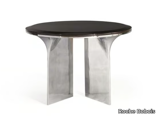 ALTO - Round aluminium and wood coffee table _ Roche Bobois