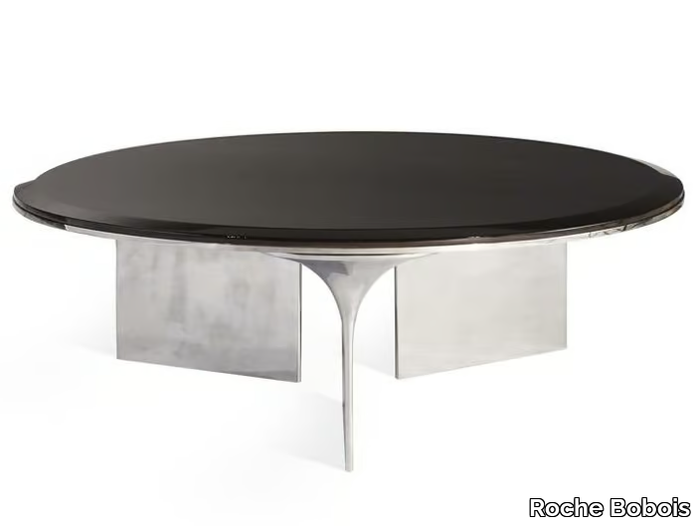 ALTO - Low round aluminium and wood coffee table _ Roche Bobois