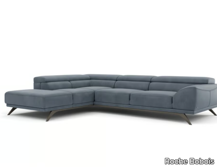 AZUR - Corner 5 seater leather sofa with headrest _ Roche Bobois