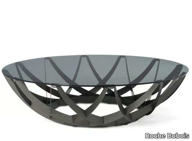 CESTELLO - Round glass and aluminium coffee table for living room _ Roche Bobois