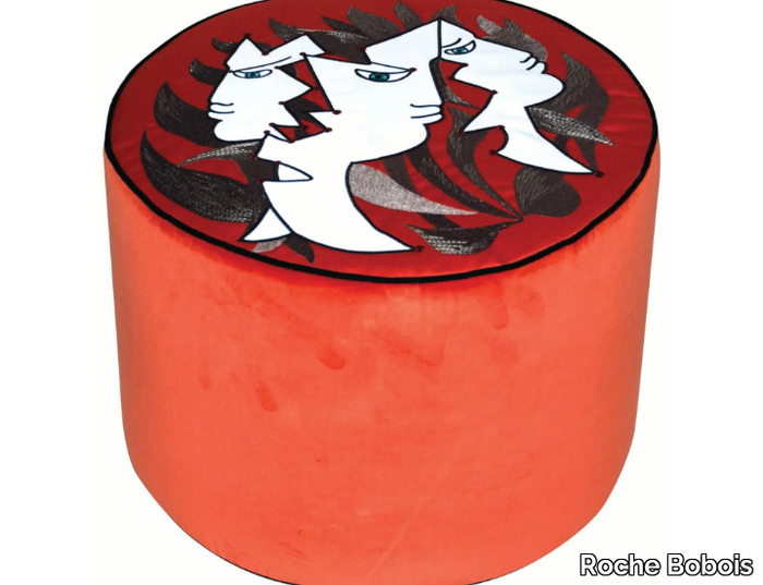 FLAMMES - JEAN COCTEAU - Upholstered round velvet pouf _ Roche Bobois