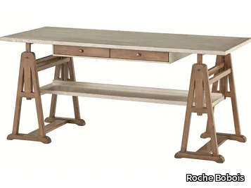 CORRESPONDANCES - Height-adjustable rectangular beech writing desk with drawers _ Roche Bobois