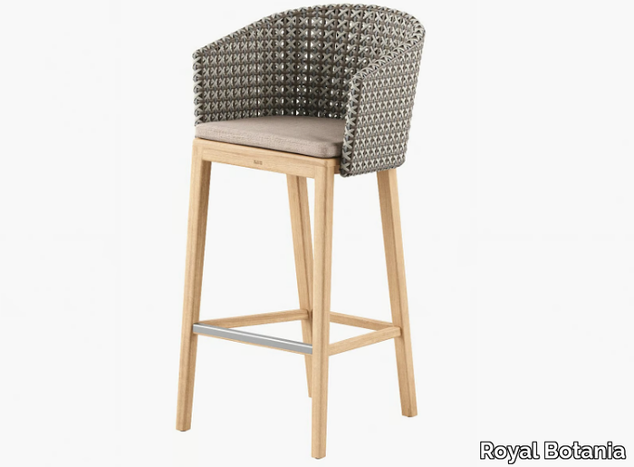 CALYPSO - Synthetic fibre and teak stool with integrated cushion _ Royal Botania