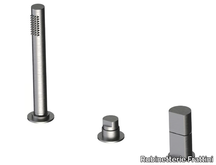 BORGIA 89028B - Deck mounted 3 hole stainless steel bathtub tap with hand shower _ Rubinetterie Frattini