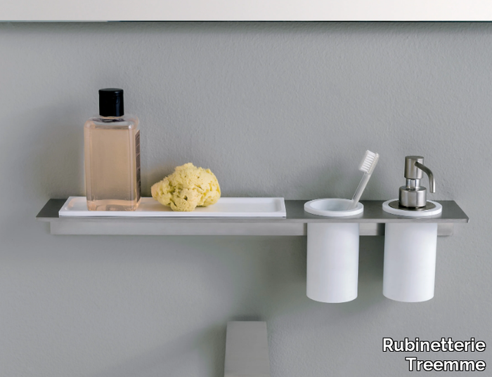 5MM - Bathroom shelf with toothbrush holder and soap dispenser _ Rubinetterie Treemme