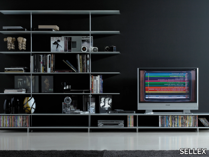 ZUMM - Open aluminium bookcase with TV stand _ SELLEX