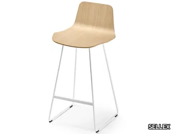 SET - Sled base wooden stool with back _ SELLEX