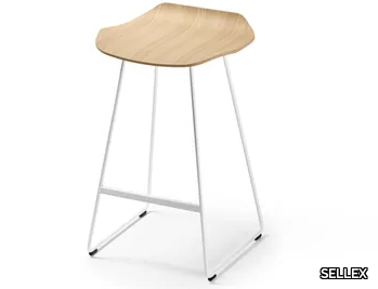 SET - Sled base wooden stool with footrest _ SELLEX