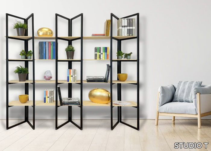 TEO - Freestanding open aluminium and wood bookcase _ STUDIO T