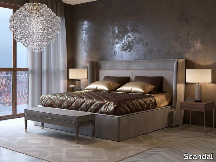 DIVINA - Leather double bed with upholstered headboard _ Scandal