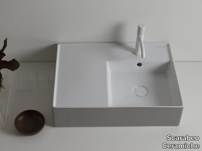 TEOREMA 2.0 RIGO - Countertop rectangular ceramic washbasin with overflow _ Scarabeo Ceramiche