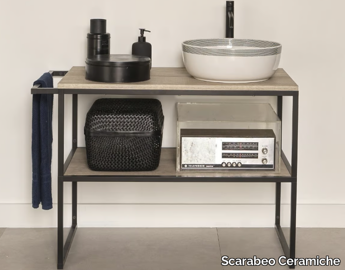 FRAME 2.0 - Floor-standing vanity unit with towel rail _ Scarabeo Ceramiche