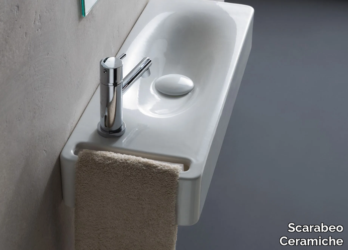 MINI HUNG - Ceramic handrinse basin with towel rail _ Scarabeo Ceramiche