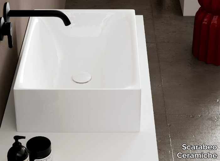 SKINNY - Rectangular countertop ceramic washbasin _ Scarabeo Ceramiche