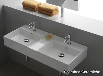 TEOREMA 105R - Wall-mounted double ceramic washbasin _ Scarabeo Ceramiche