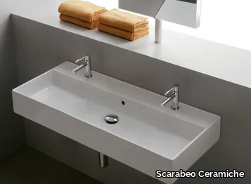 TEOREMA 100R B - Wall-mounted double ceramic washbasin _ Scarabeo Ceramiche