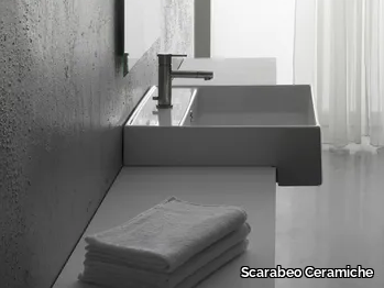 TEOREMA 46D - Semi-inset square ceramic washbasin _ Scarabeo Ceramiche