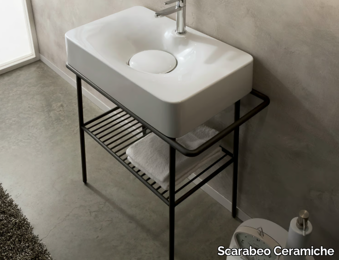 FUJI - Countertop ceramic washbasin with towel rail _ Scarabeo Ceramiche