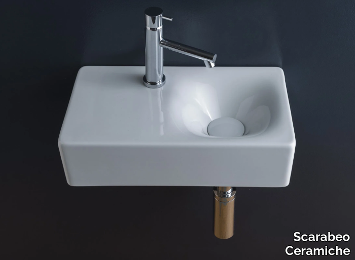 MINI CUBE - Rectangular wall-mounted ceramic handrinse basin _ Scarabeo Ceramiche