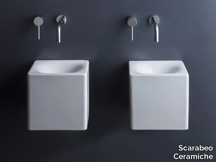 MINI CUBE - Square wall-mounted ceramic handrinse basin _ Scarabeo Ceramiche