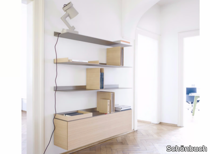 S7 - Wall-mounted aluminium and wood bookcase _ Schönbuch