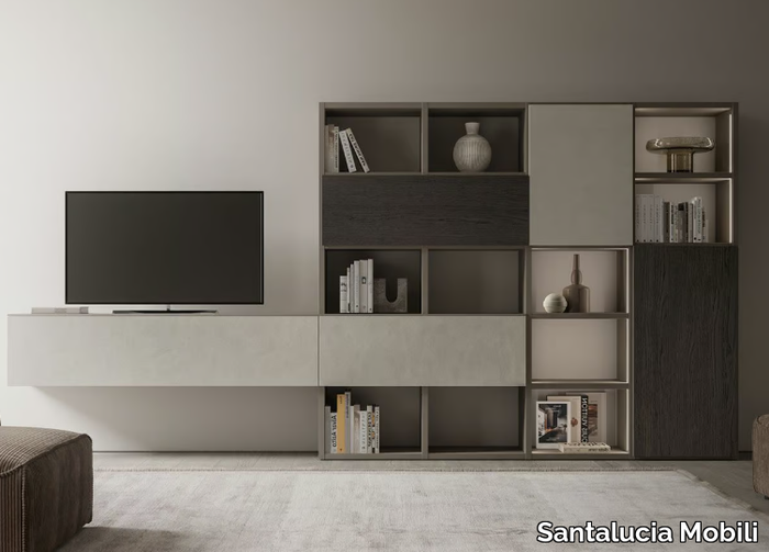 HND067 - Sectional wooden bookcase with integrated lighting _ Santalucia Mobili