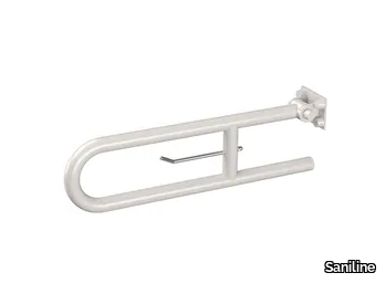 640-E - U-shaped folding steel grab bar with paper holder _ Saniline