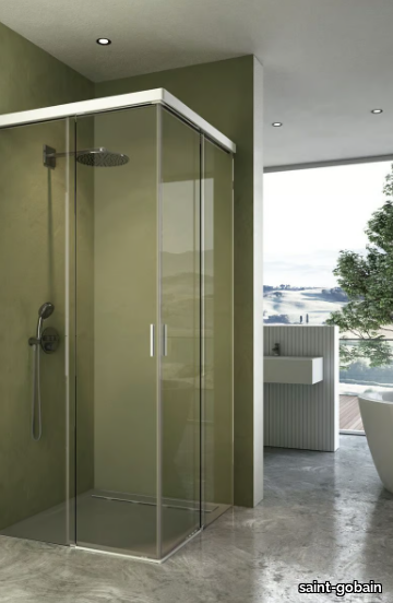 GOCCIA50 - Square corner glass shower cabin with sliding door _ saint-gobain