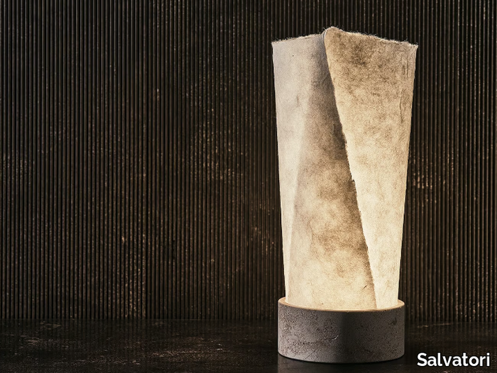 TEO - Rice paper and stone table lamp _ Salvatori