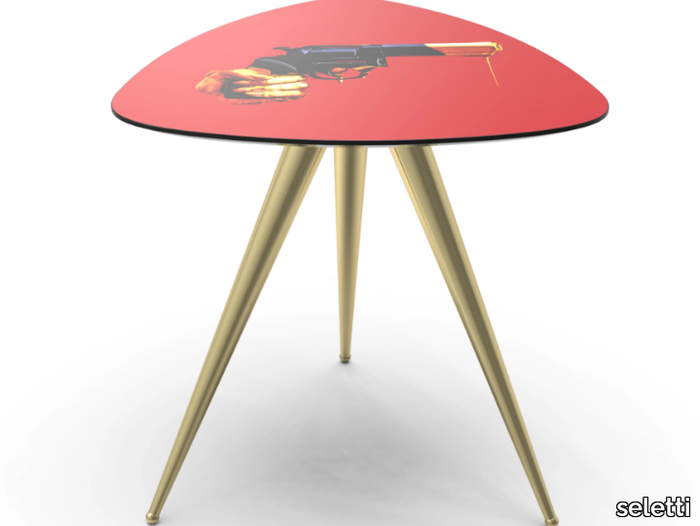 REVOLVER - Triangular coffee table with MDF top and metal legs _ seletti