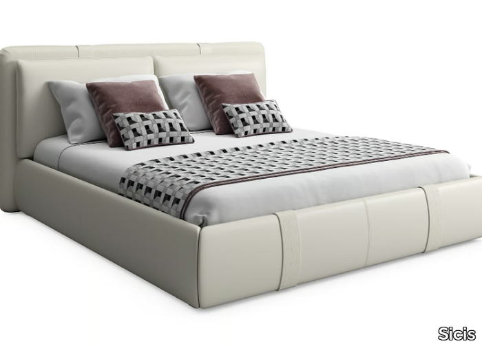 DONOVAN - Leather double bed with upholstered headboard _ Sicis