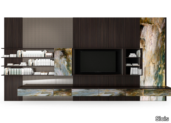 BLADE DAY SYSTEM - Ebony TV wall system _ Sicis