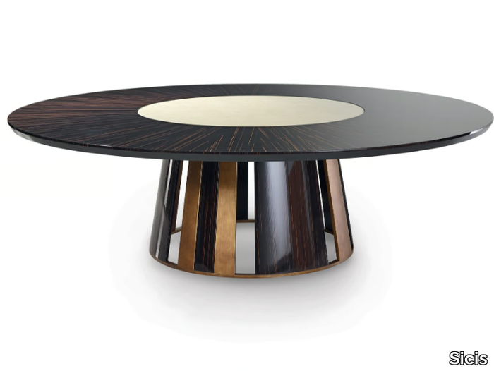 KORO - Round wood and glass table with Lazy Susan _ Sicis