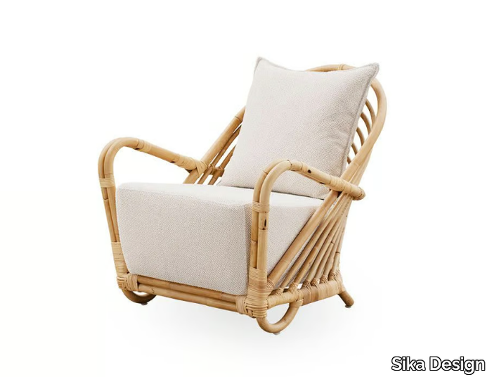 CHARLOTTENBORG - Rattan and fabric armchair with armrests _ Sika Design