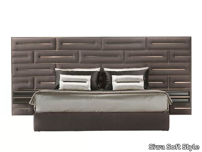 WALL - Fabric double bed with upholstered headboard and integrated nightstands _ Siwa Soft Style